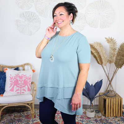 Front Overlap Chiffon Contrast Top