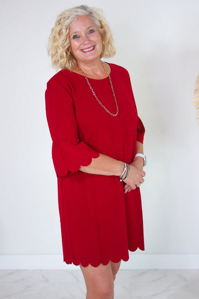 Burgundy Jazmin Scalloped Trim Dress