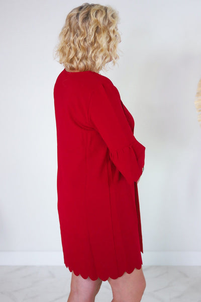 Burgundy Jazmin Scalloped Trim Dress