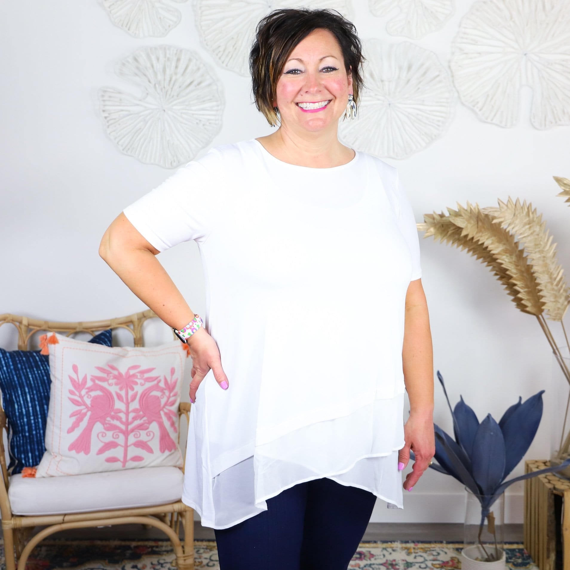 Front Overlap Chiffon Contrast Top