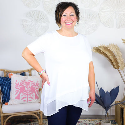Front Overlap Chiffon Contrast Top