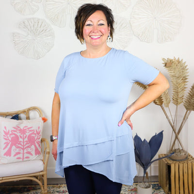 Front Overlap Chiffon Contrast Top