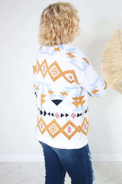 Ivory Aztec Pattern Pullover Sweater