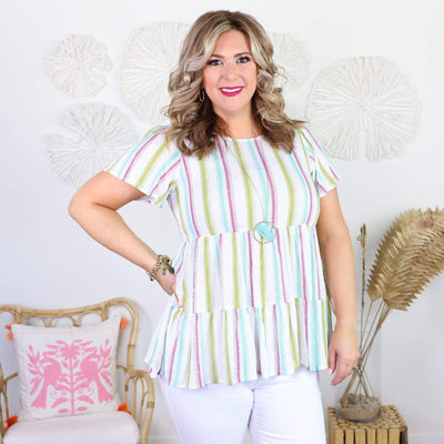 green purple tear stripe short sleeve top