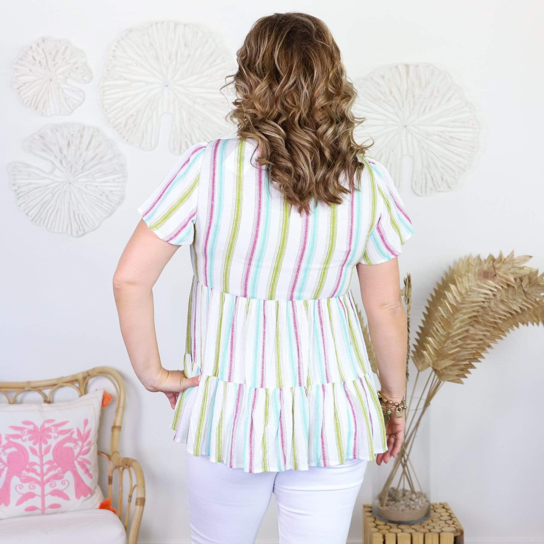 green purple tear stripe short sleeve top  Edit alt text