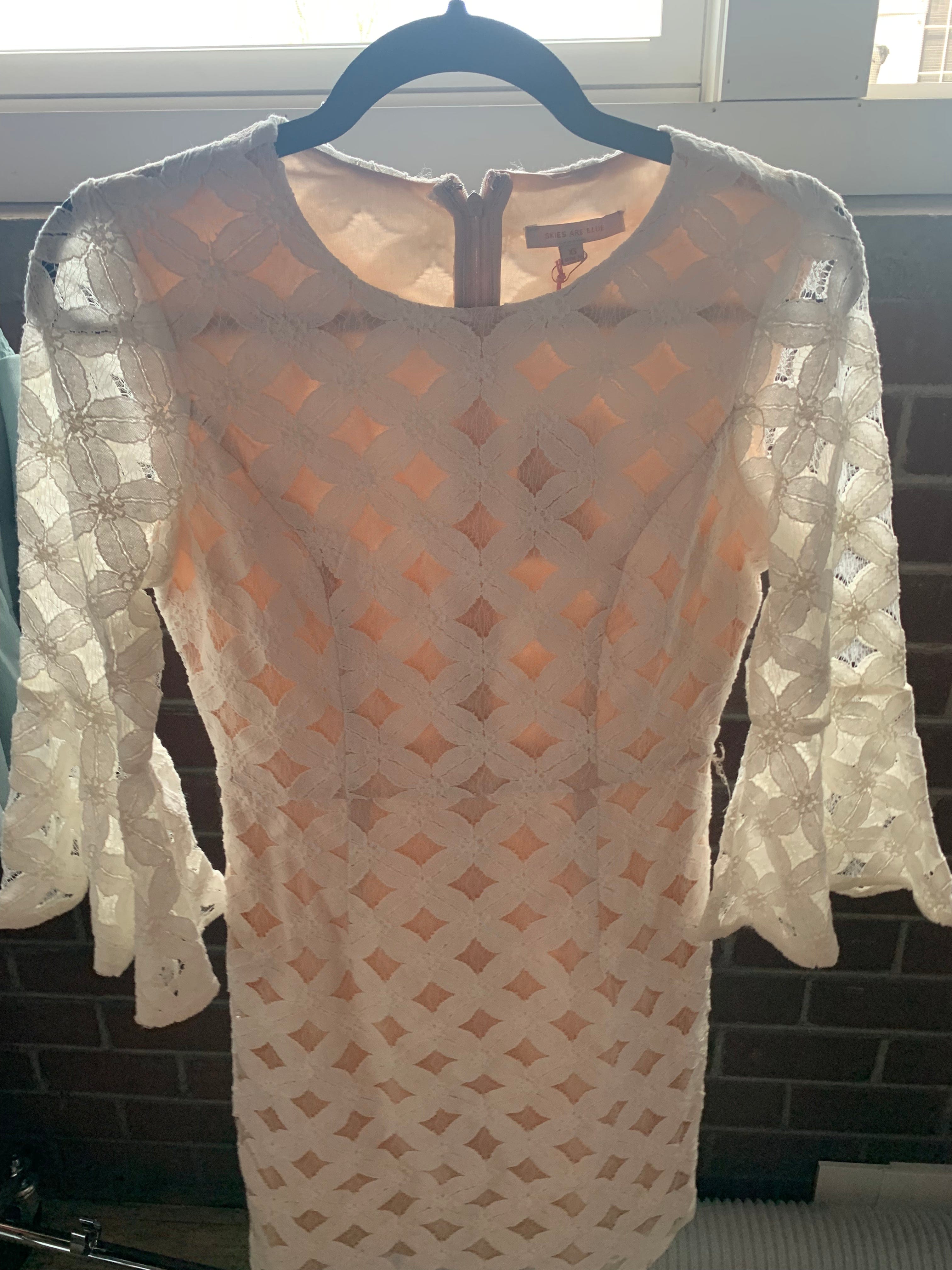 Floral Lace Mini Dress W/ Sleeves