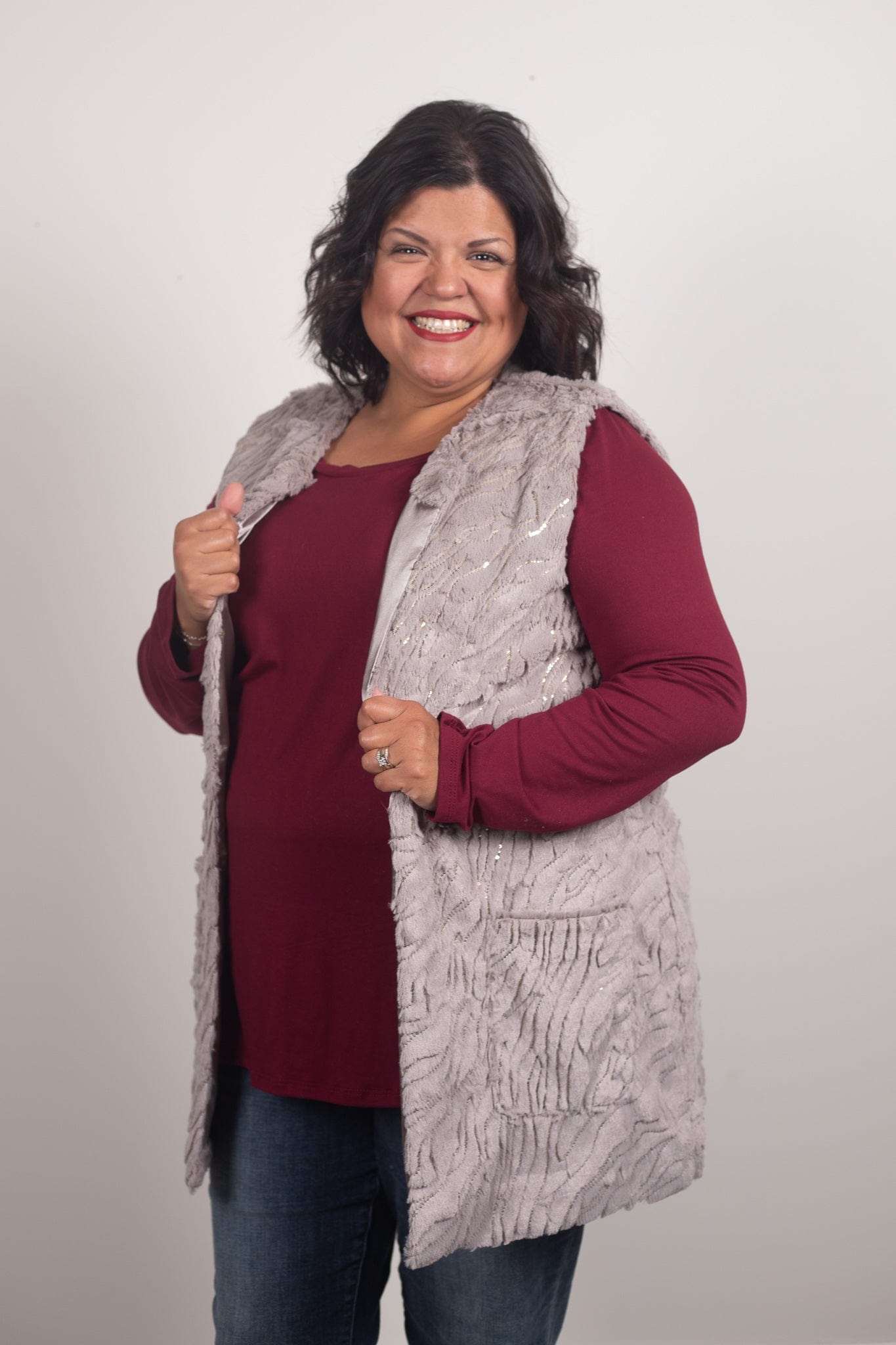 Grey Faux Fur Vest
