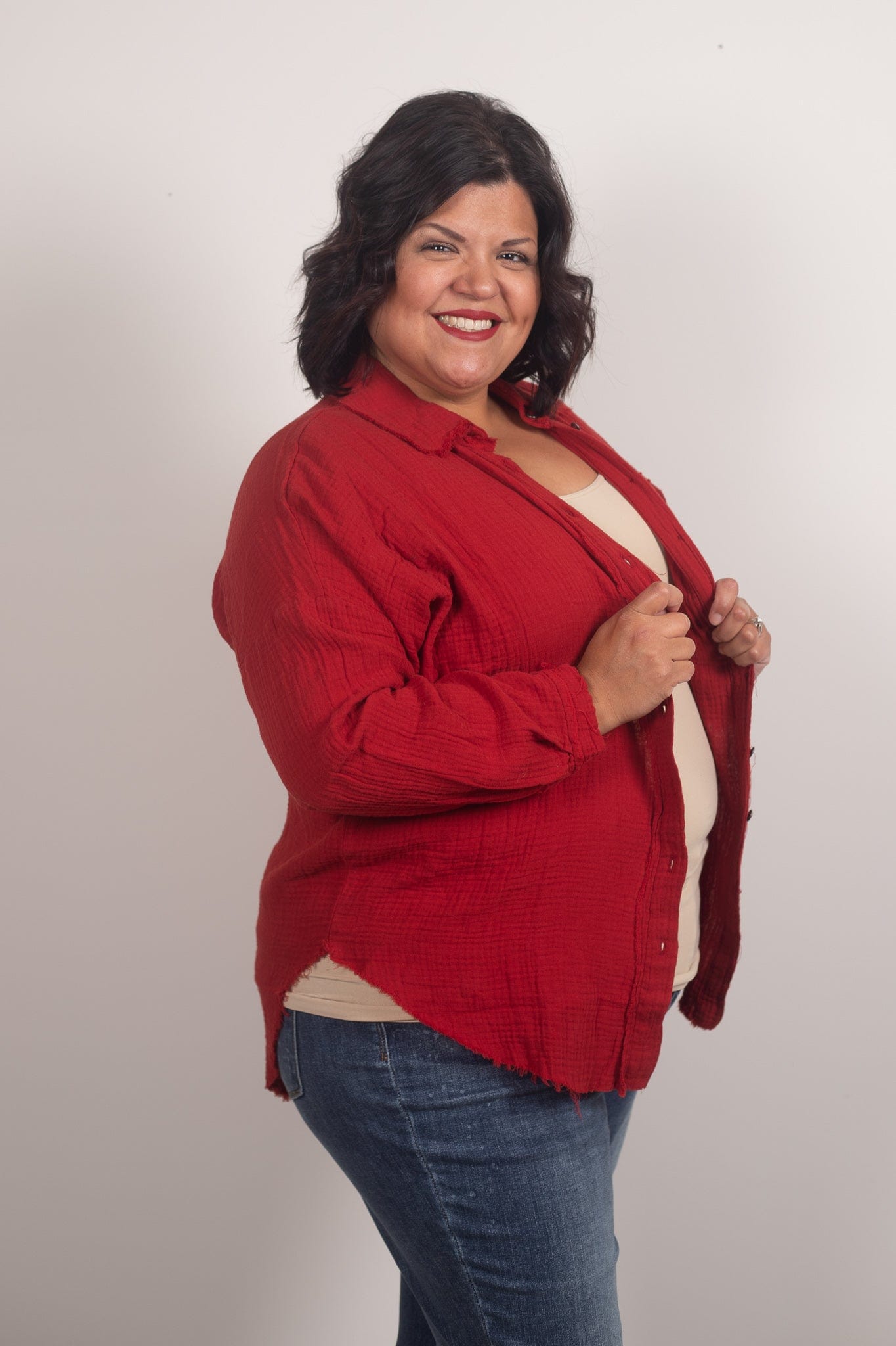Copper Red Gauze Button Down Shirt