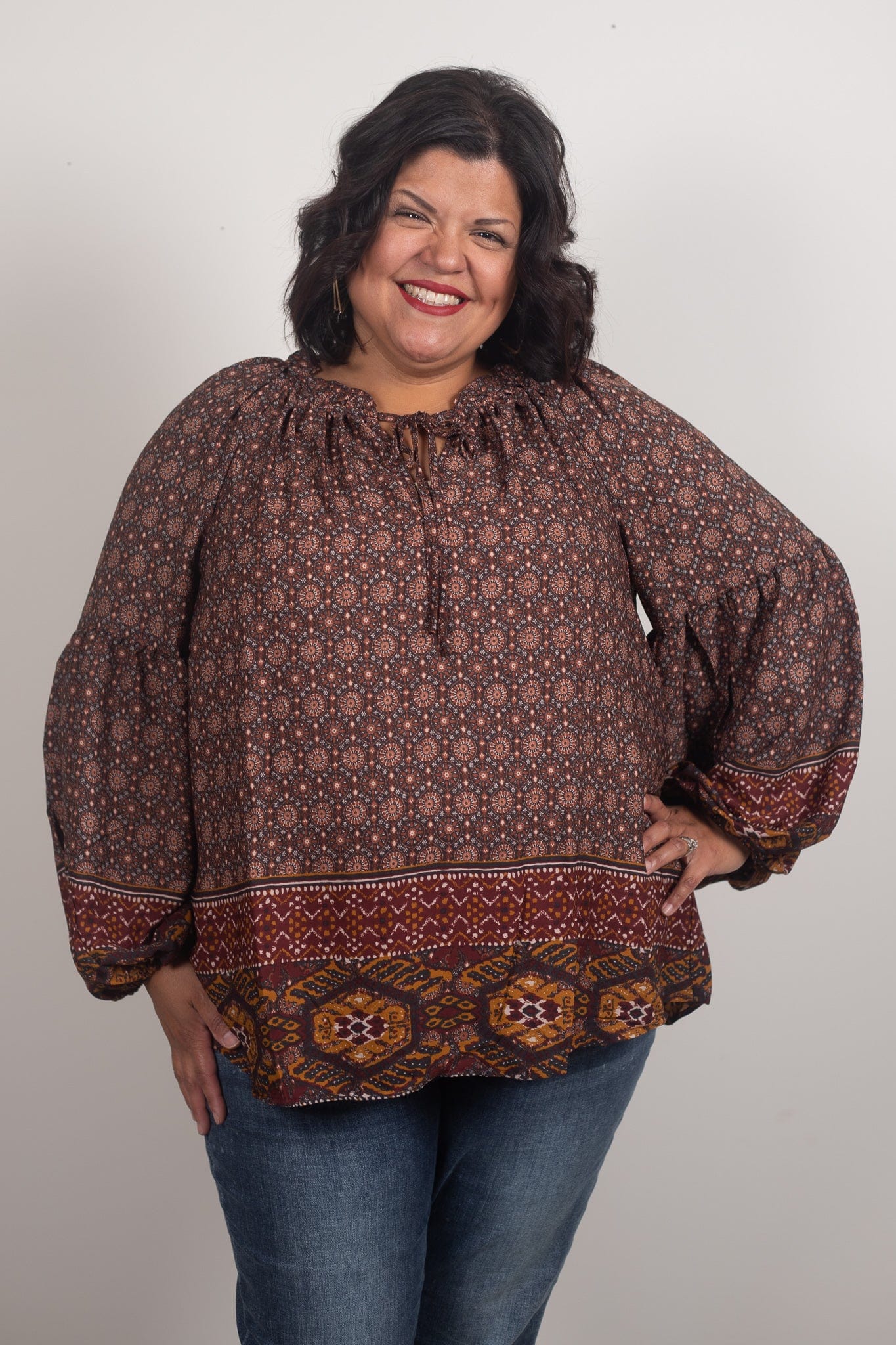 Burgundy Ornate Print Blouse