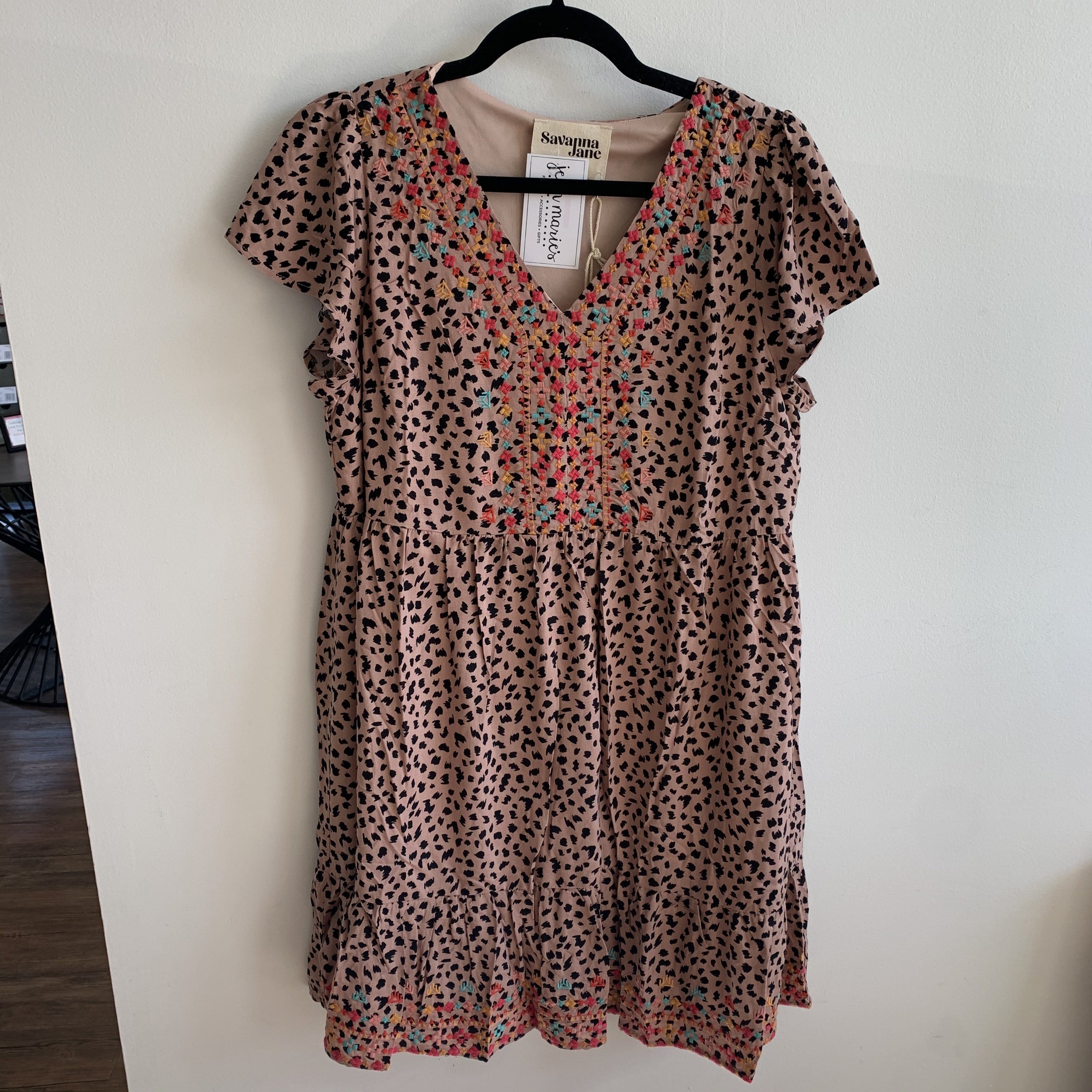 Leopard Embroidered Babydoll Dress