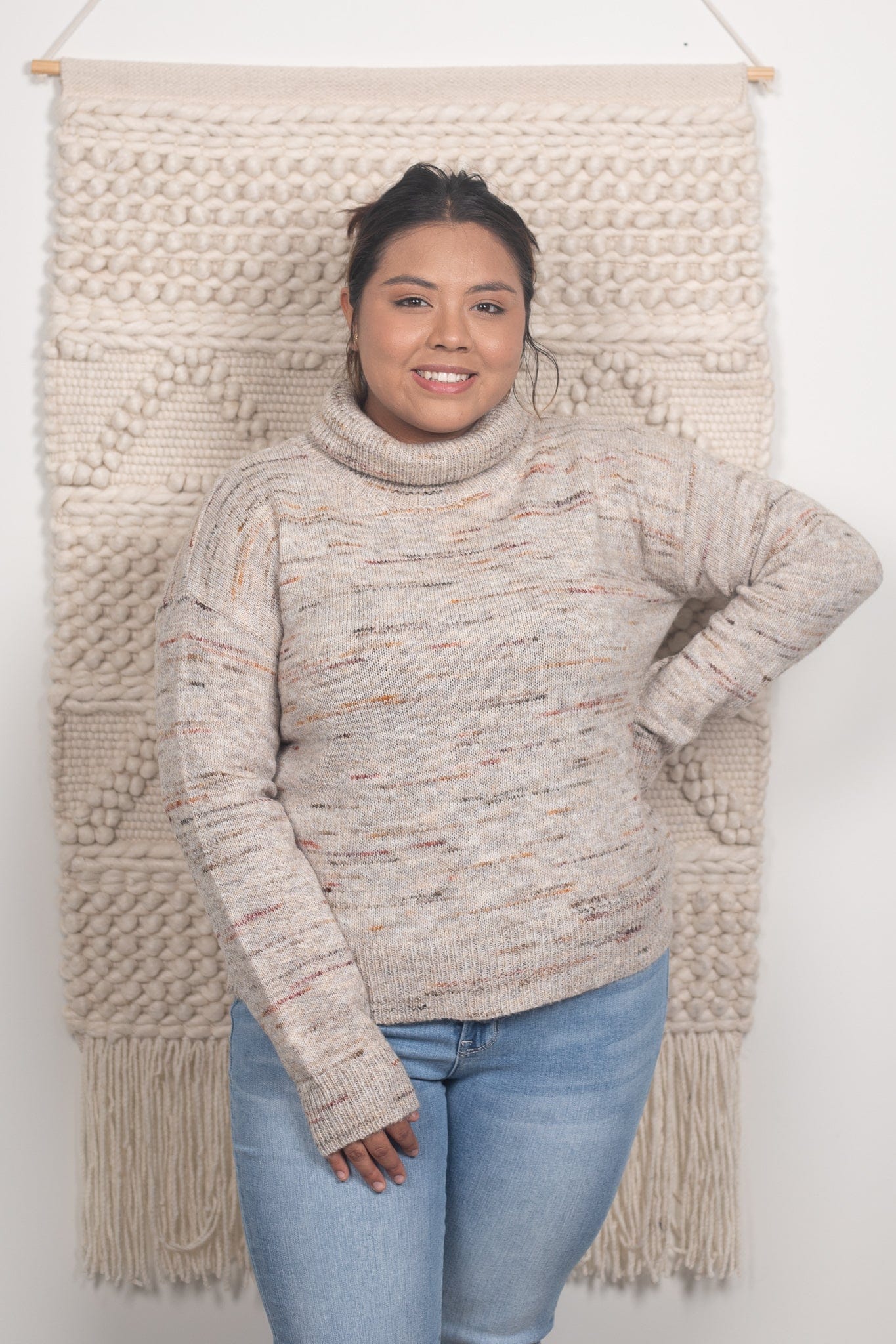 Oatmeal Turtleneck Textured Sweater