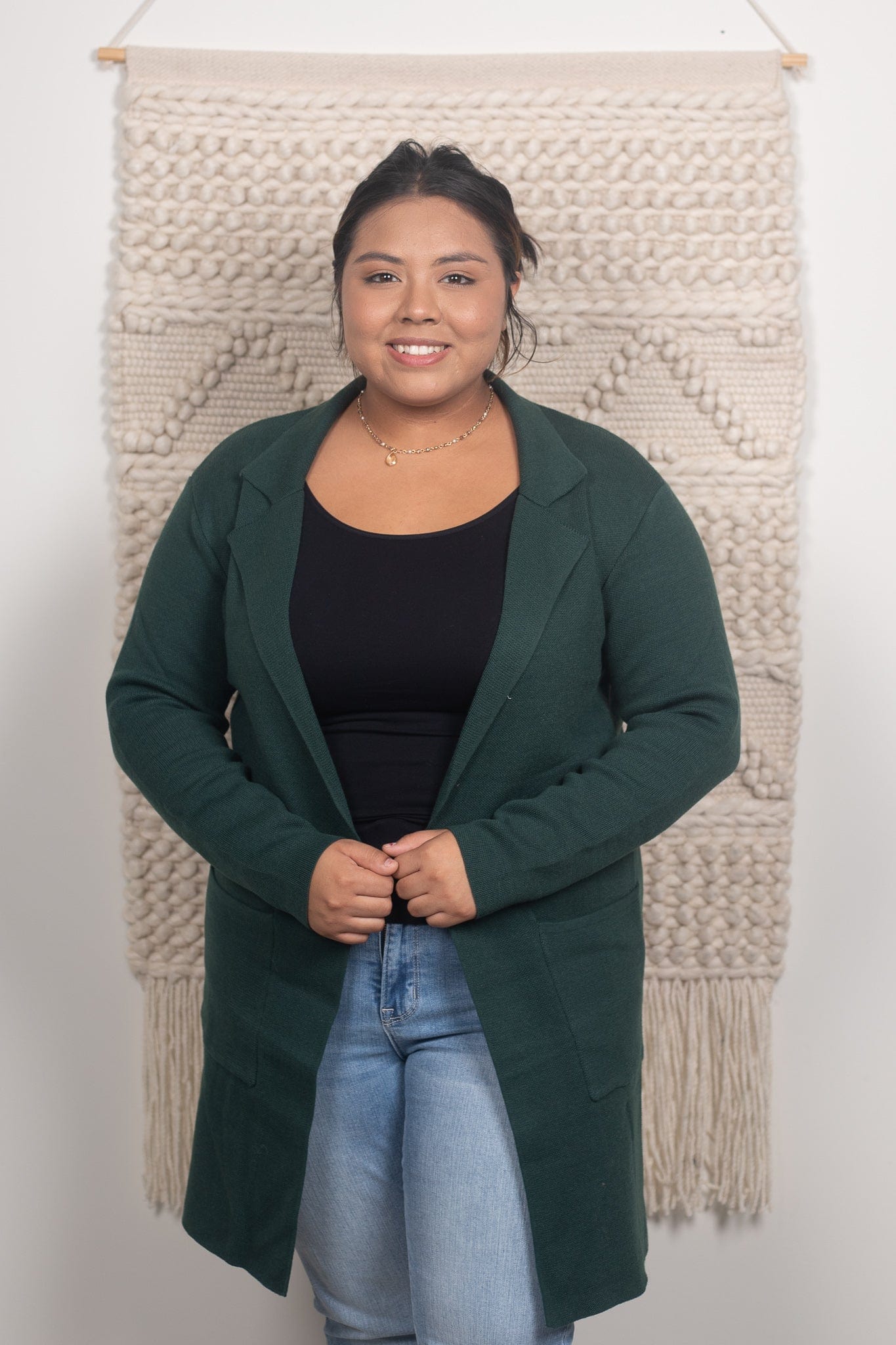 Hunter Green Long Knit Blazer