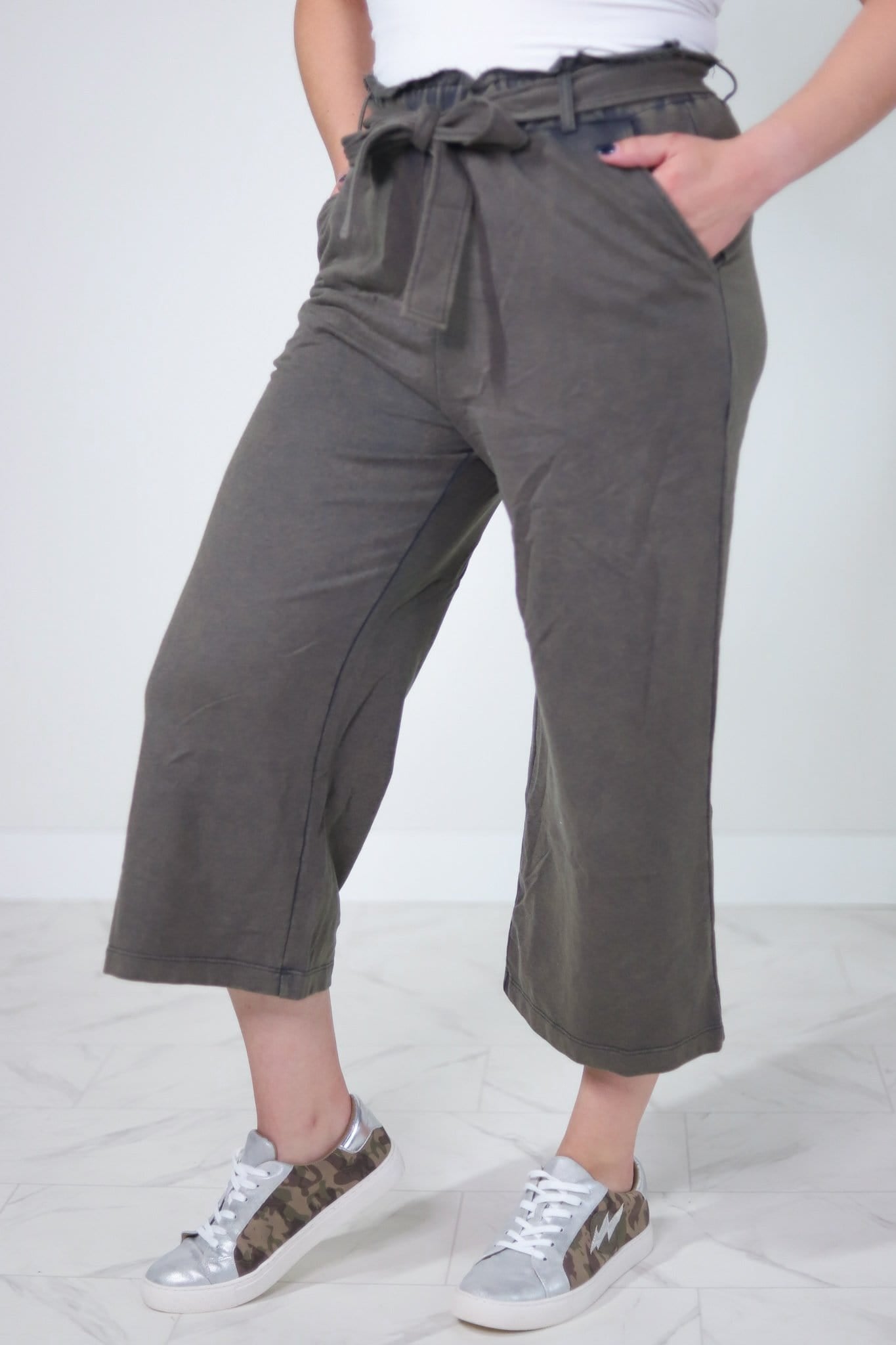 Snow Washed French Terry Wide Leg Pant