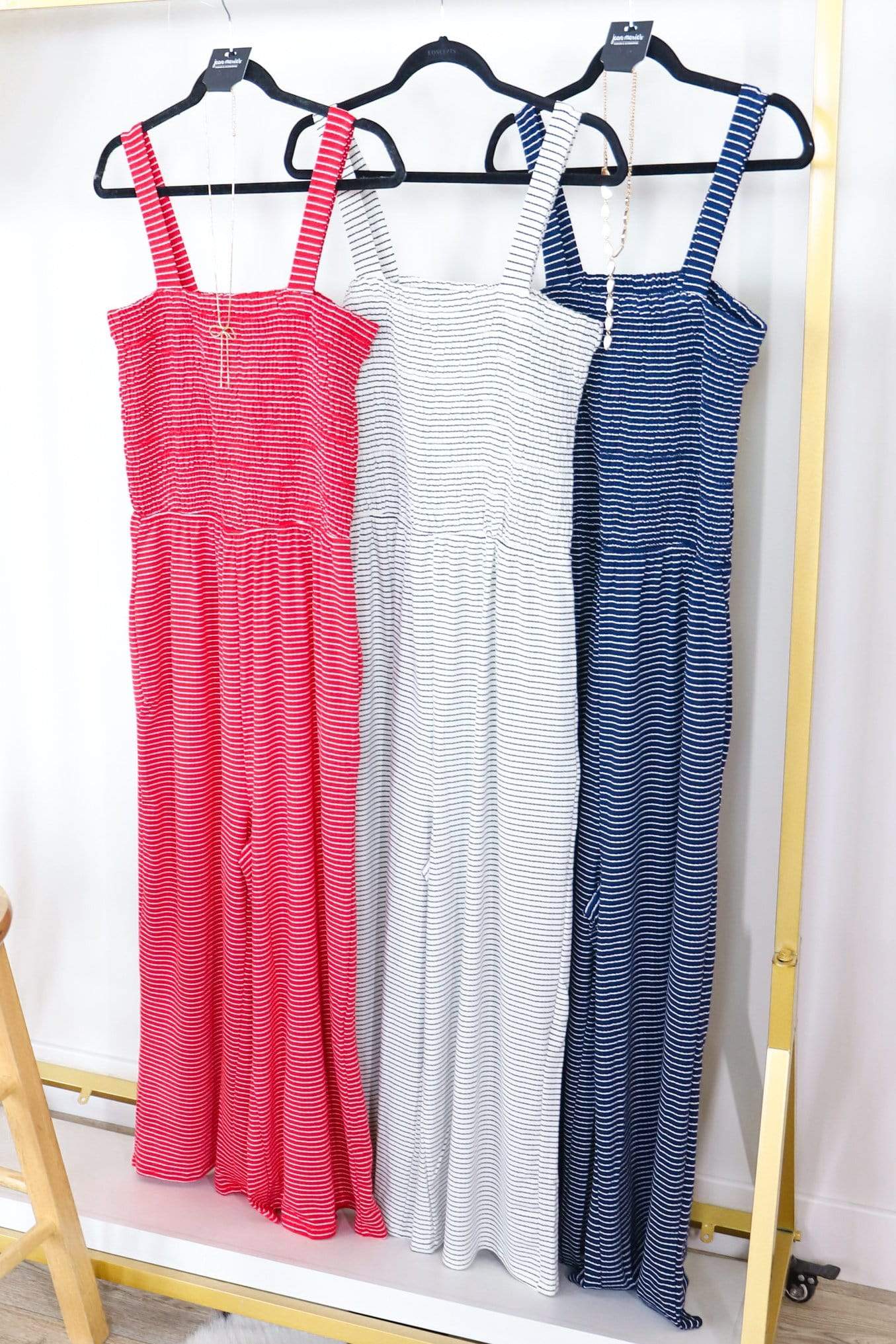 Striped Smocked Top Pocket Jumpsuit