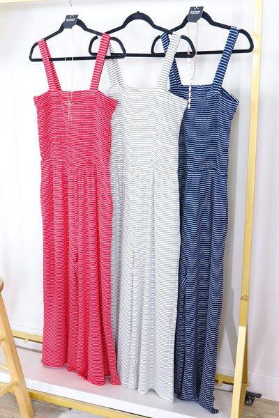 Striped Smocked Top Pocket Jumpsuit