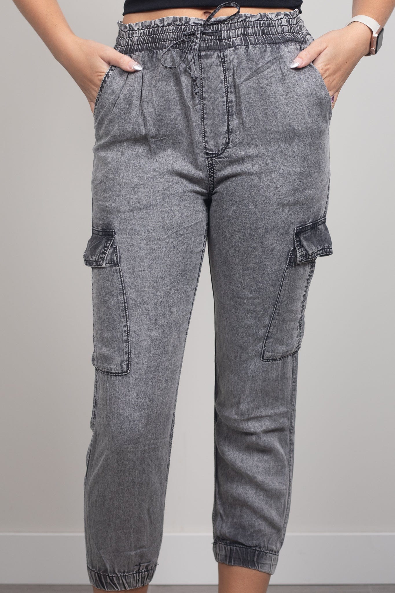 Black Snow Wash Cargo Joggers