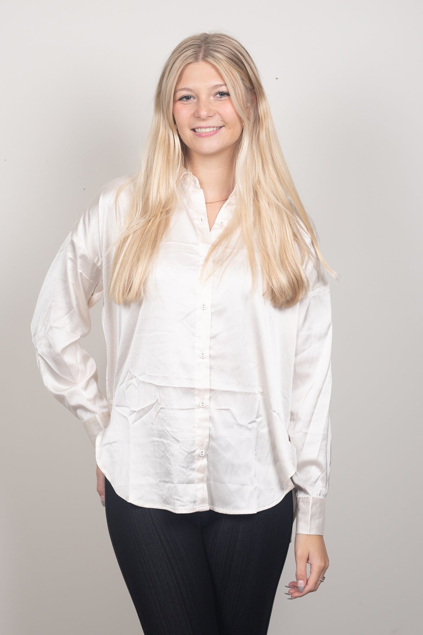Champagne Puff Sleeve Luxe Blouse