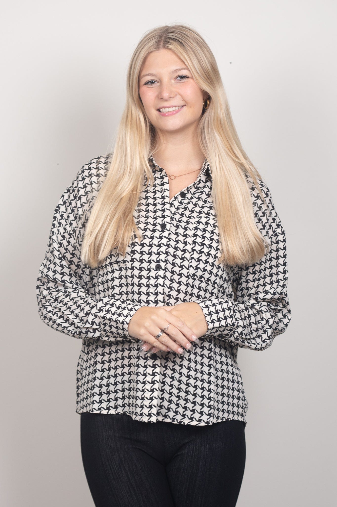 Black Houndstooth Button Down Shirt