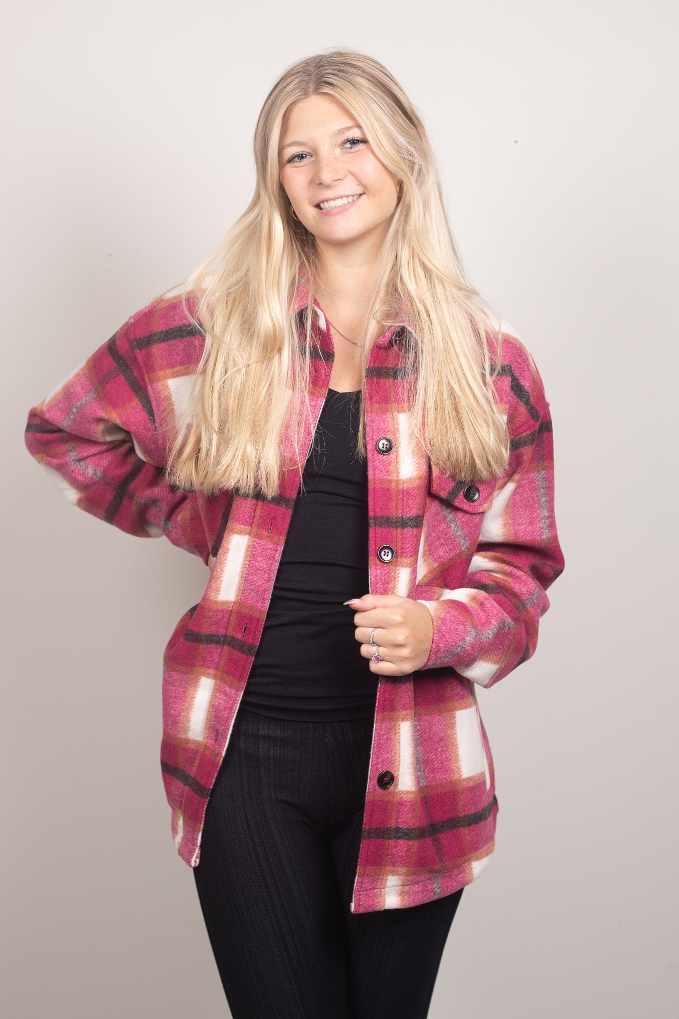 Pink & Ivory Plaid Shacket