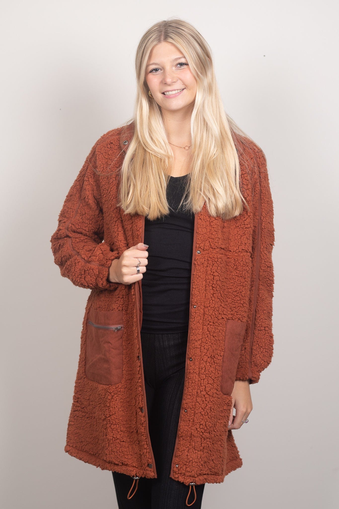 Rust Longline Fleece Jacket