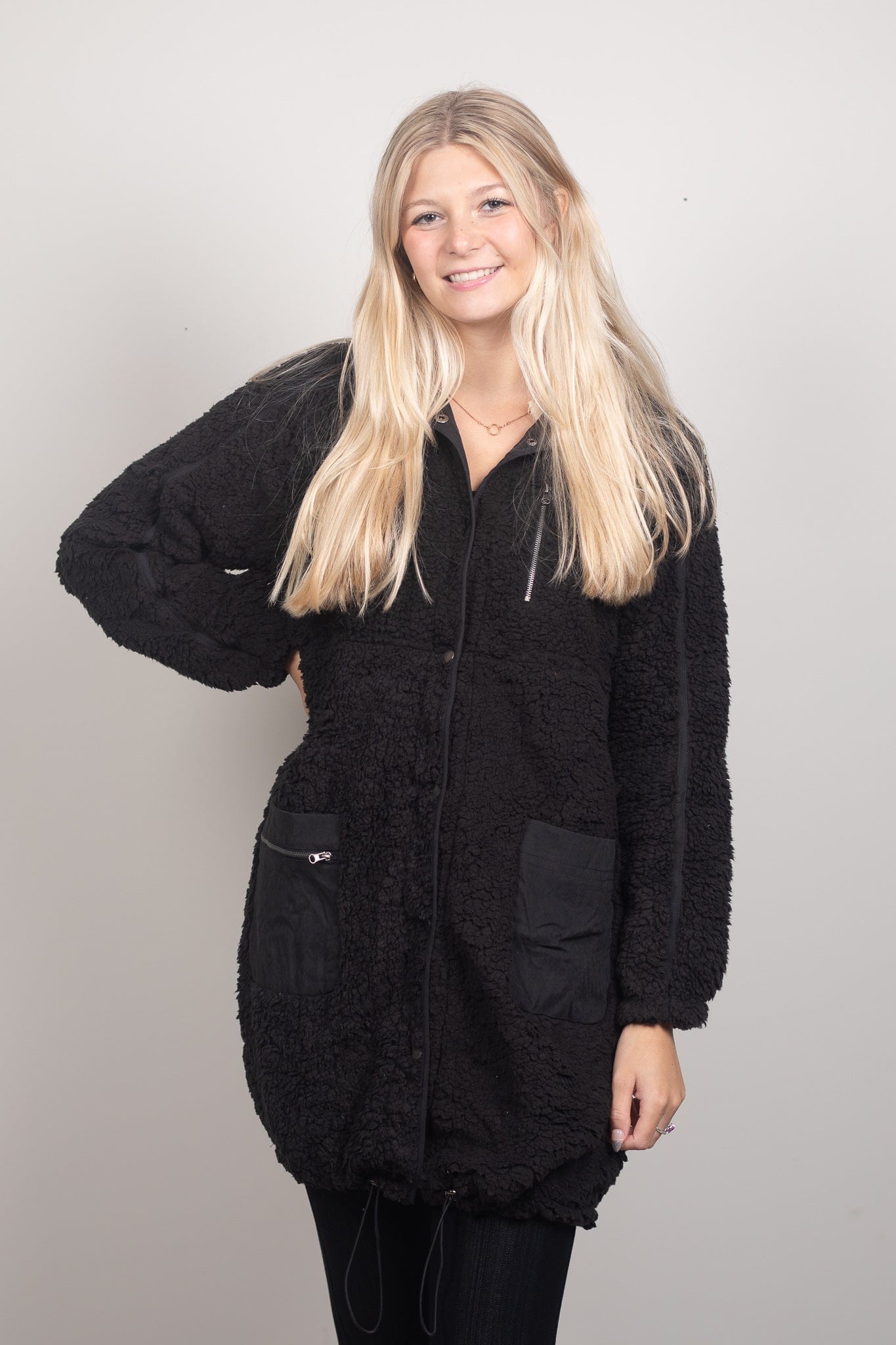 Black Longline Fleece Jacket