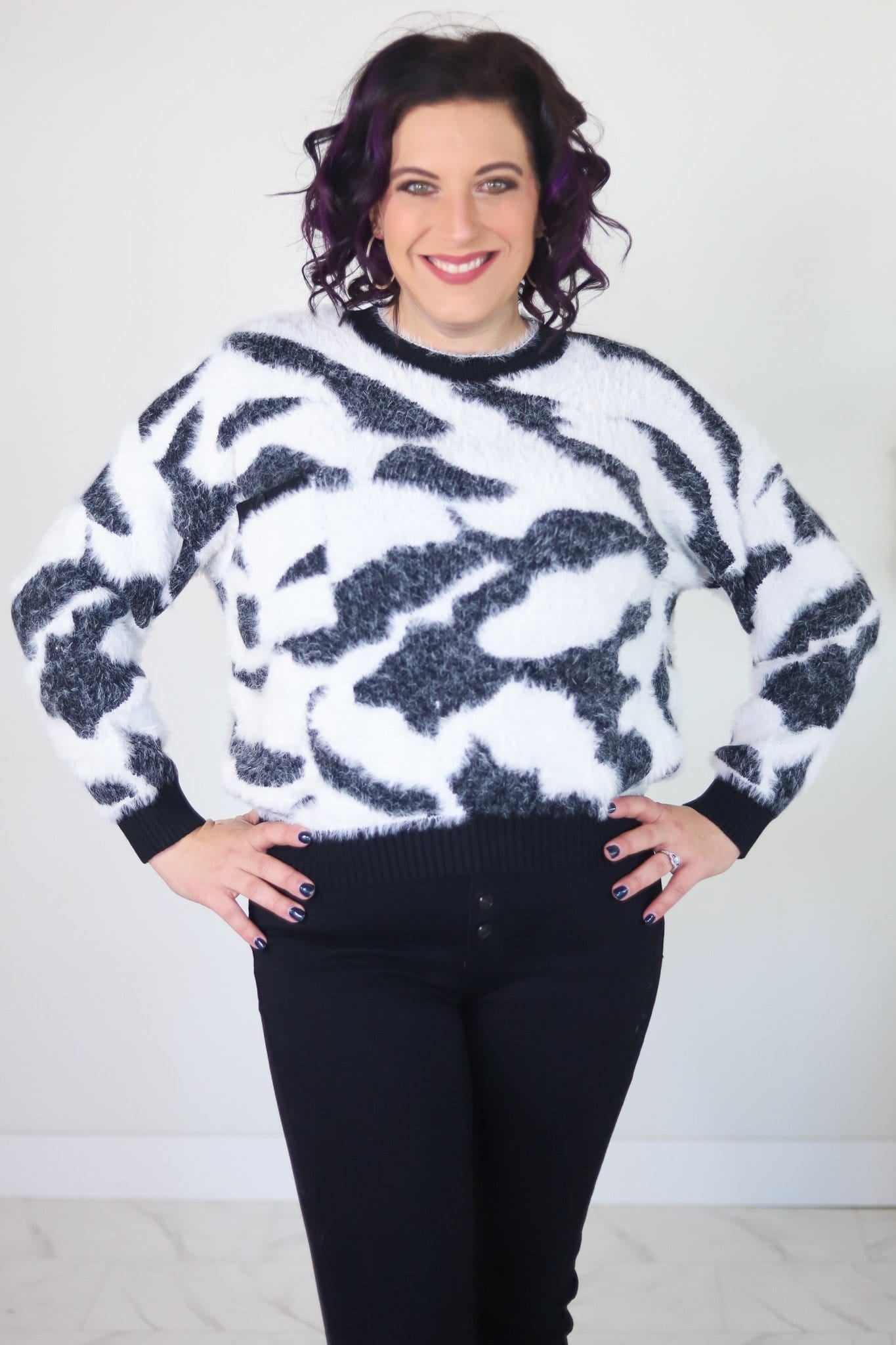 Fuzzy Zebra Sweater