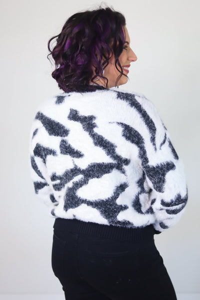 Fuzzy Zebra Sweater