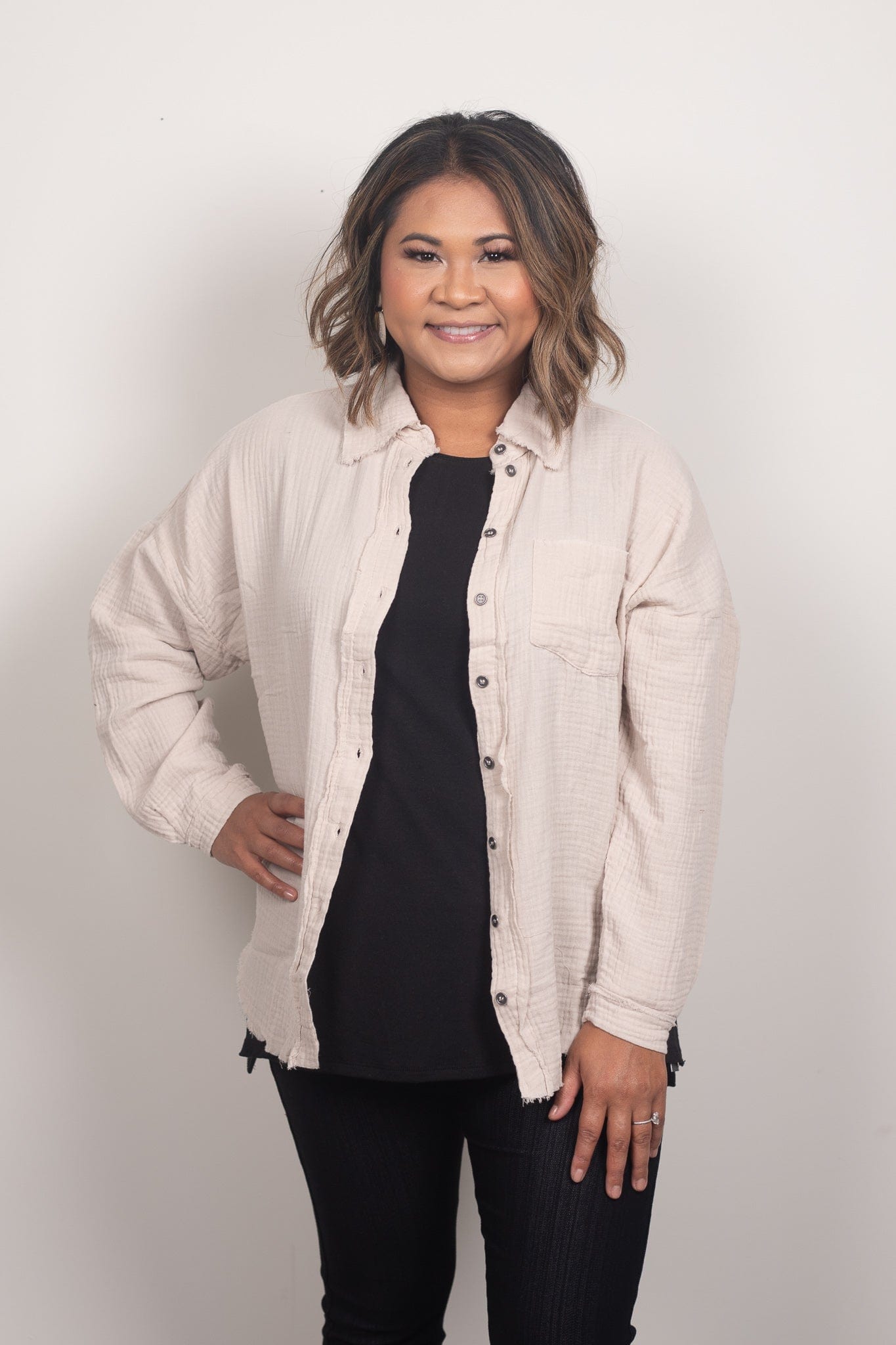 Sand Beige Gauze Collared Shirt