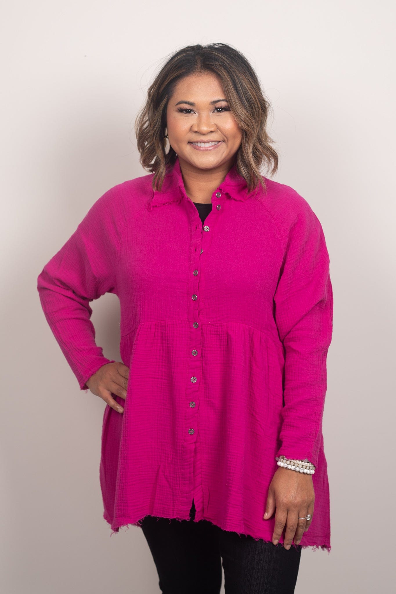 Magenta Flare Collared Shirt