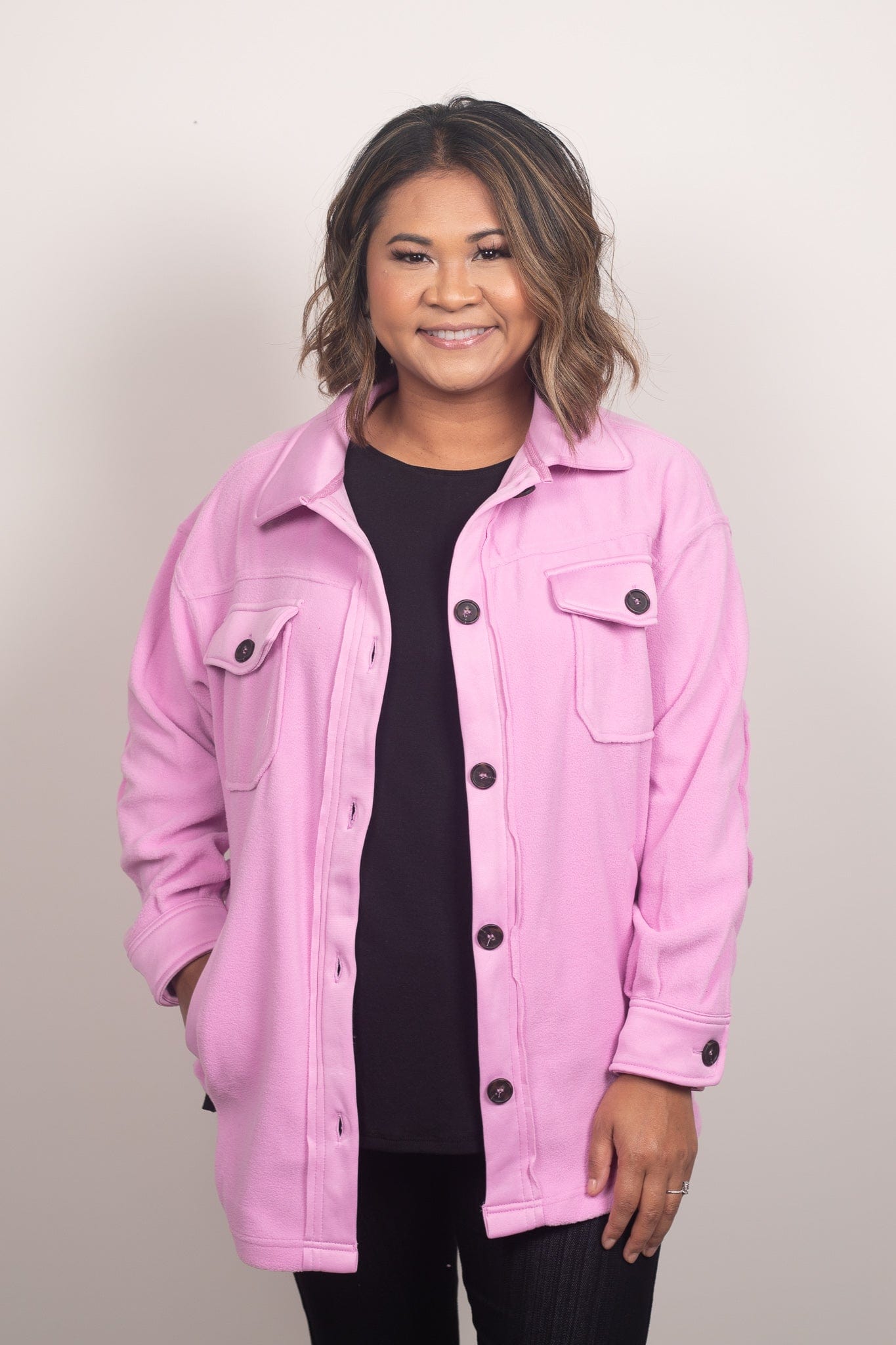 Mauve Pink Oversized Basic Fleece Shacket