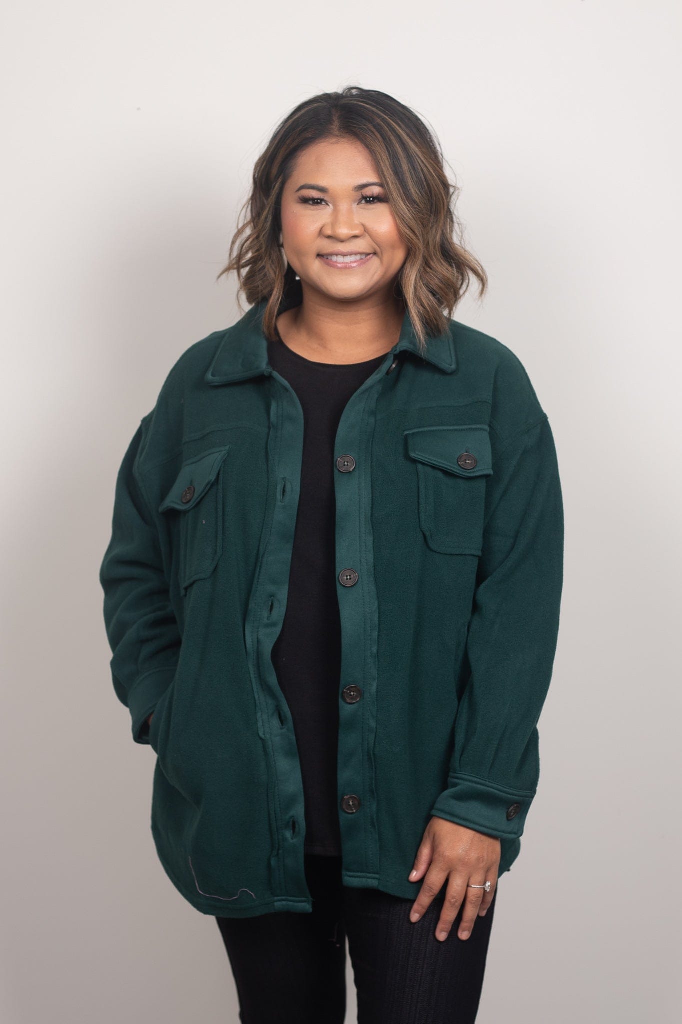 Hunter Green Oversized Basic Fleece Shacket