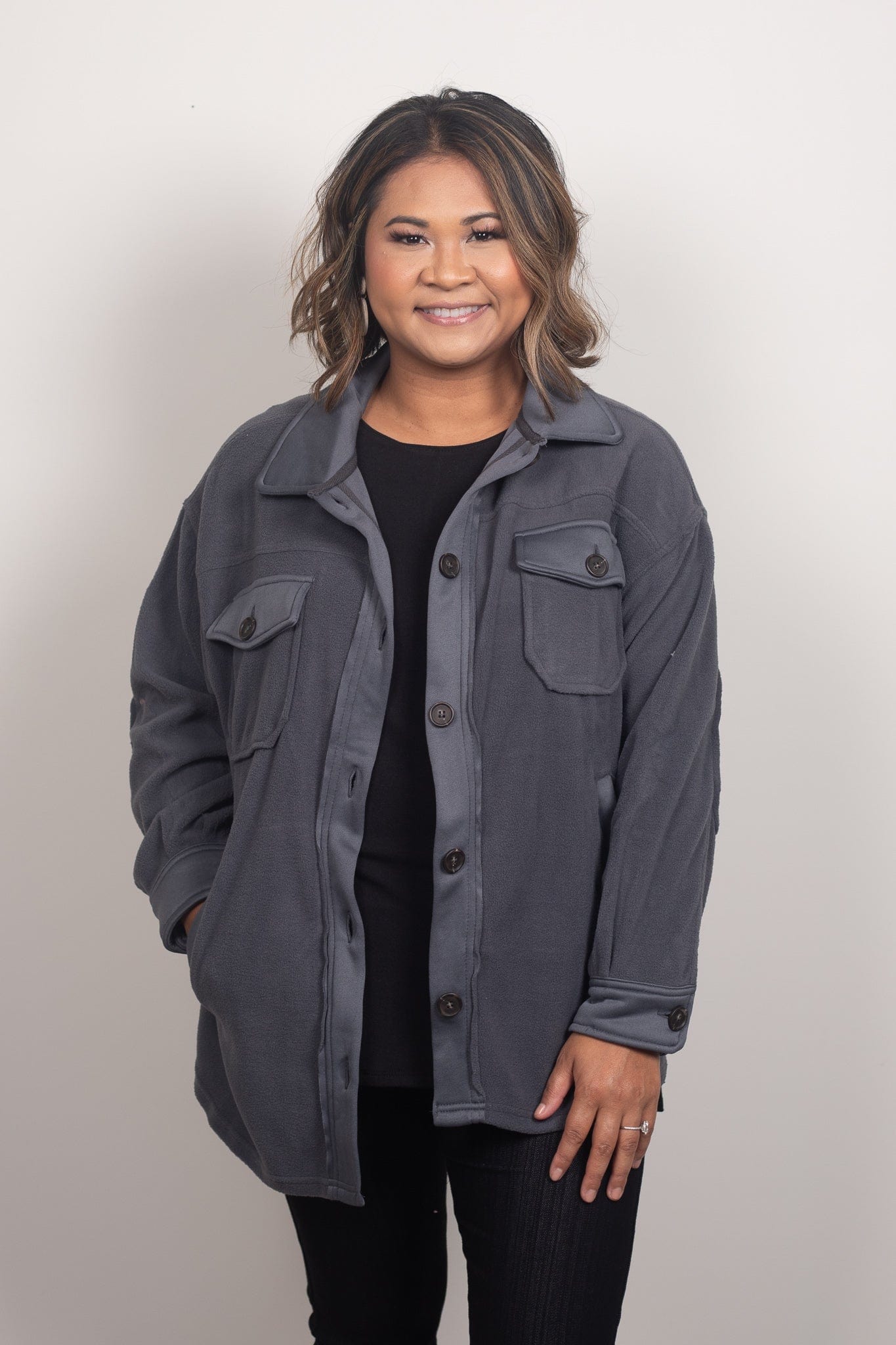 Ash Grey Oversized Basic Fleece Shacket