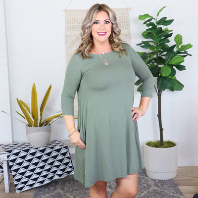 Earth Tones 3/4 Sleeve Flare Pocket Dress