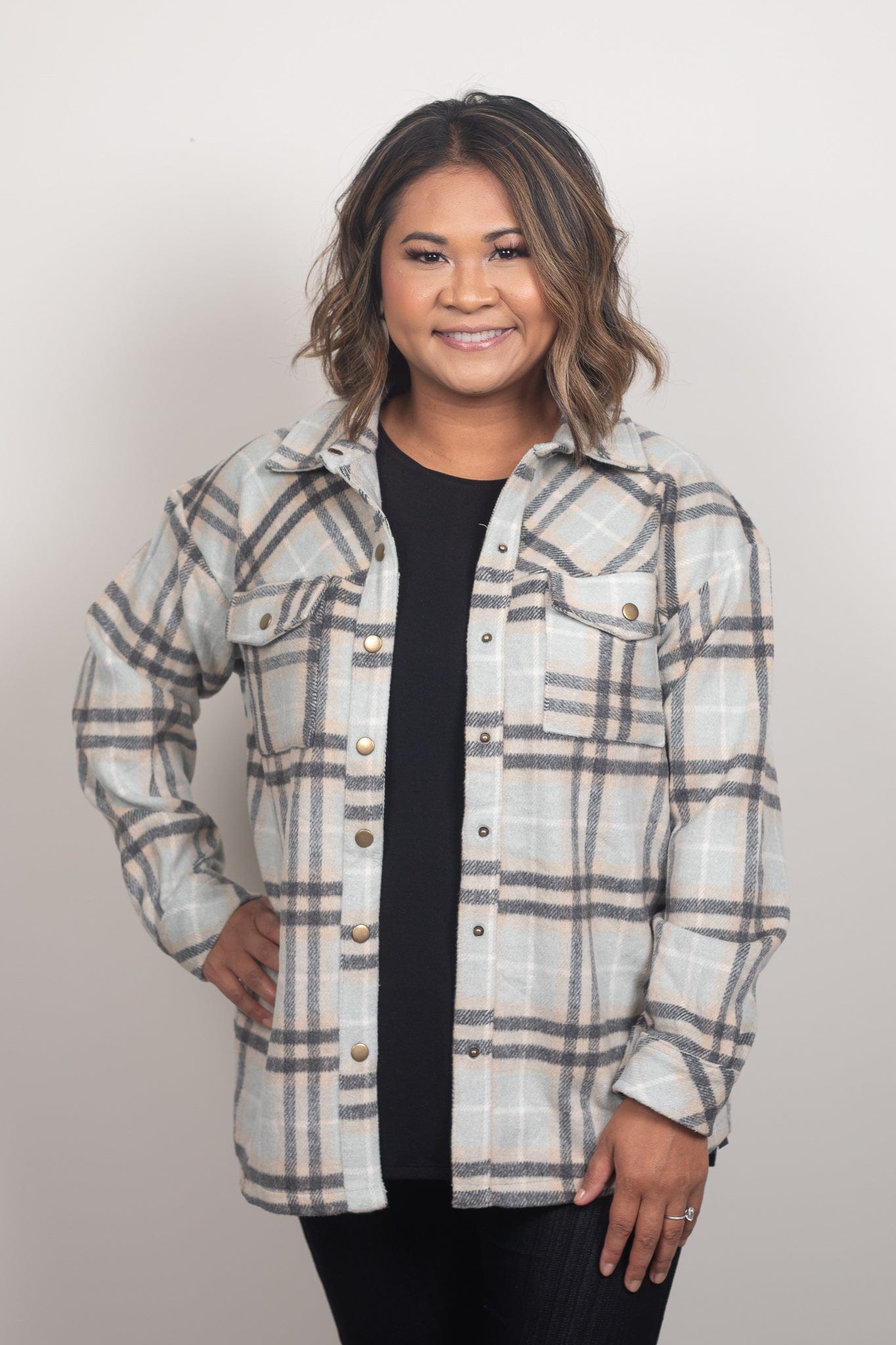 Mint & Gray Plaid Short Shacket