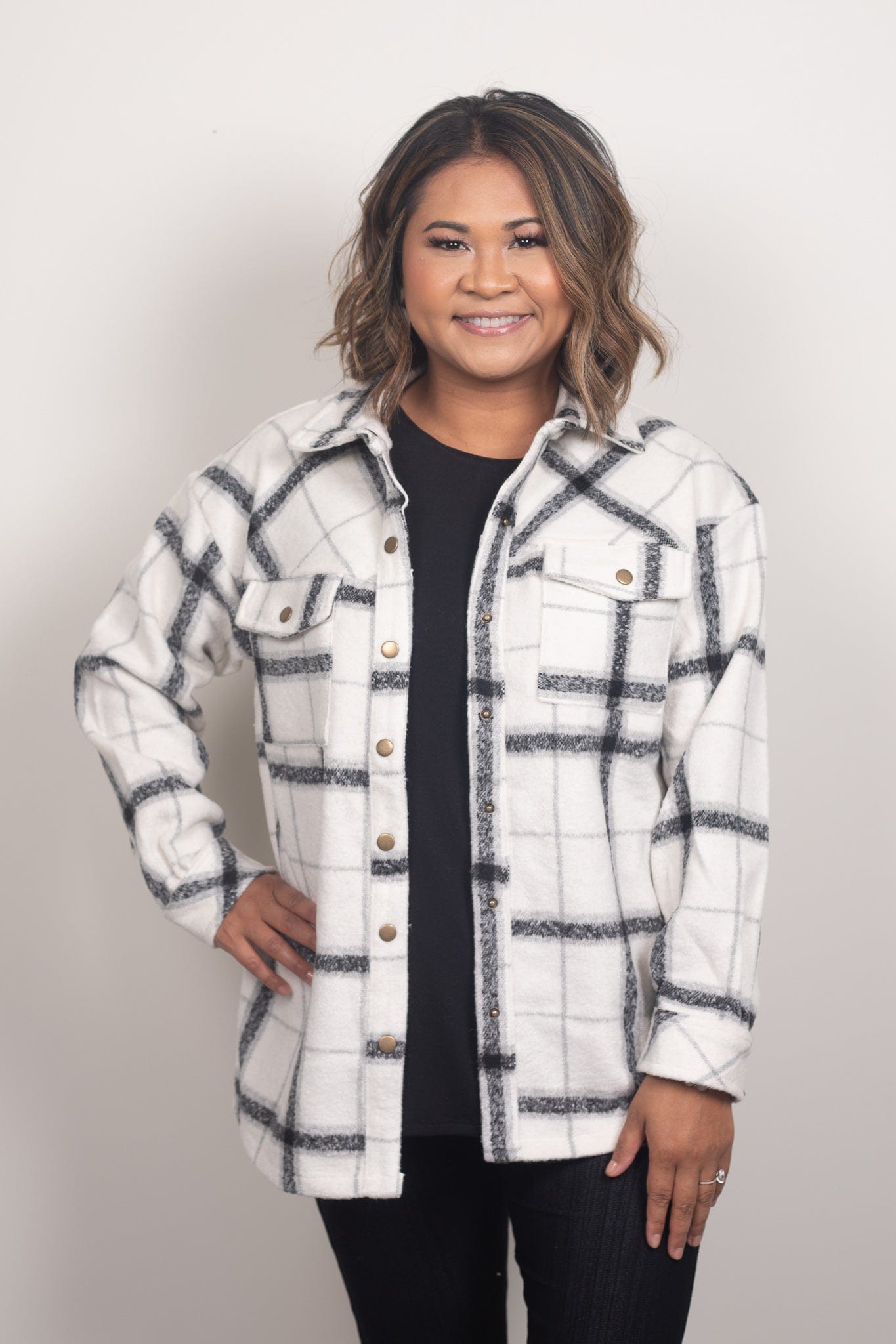 White & Black Plaid Short Shacket