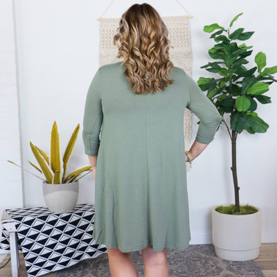 Earth Tones 3/4 Sleeve Flare Pocket Dress