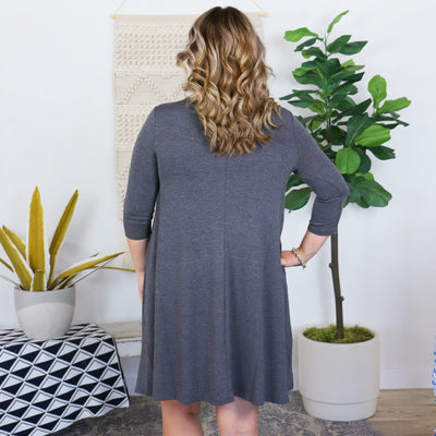 Earth Tones 3/4 Sleeve Flare Pocket Dress
