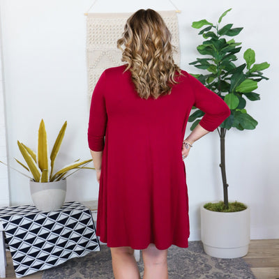 Earth Tones 3/4 Sleeve Flare Pocket Dress