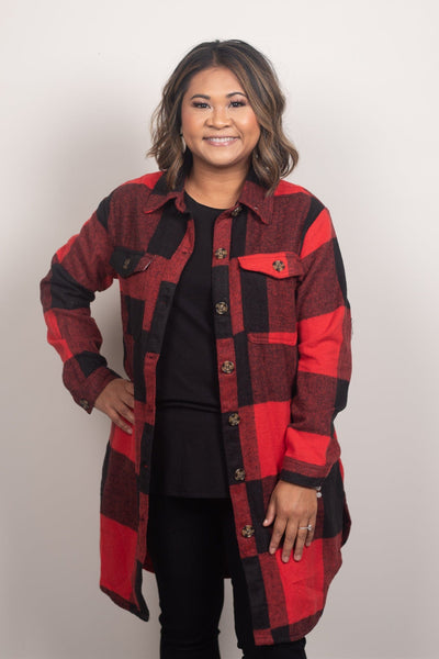 Red & Black Buffalo Plaid Long Shacket