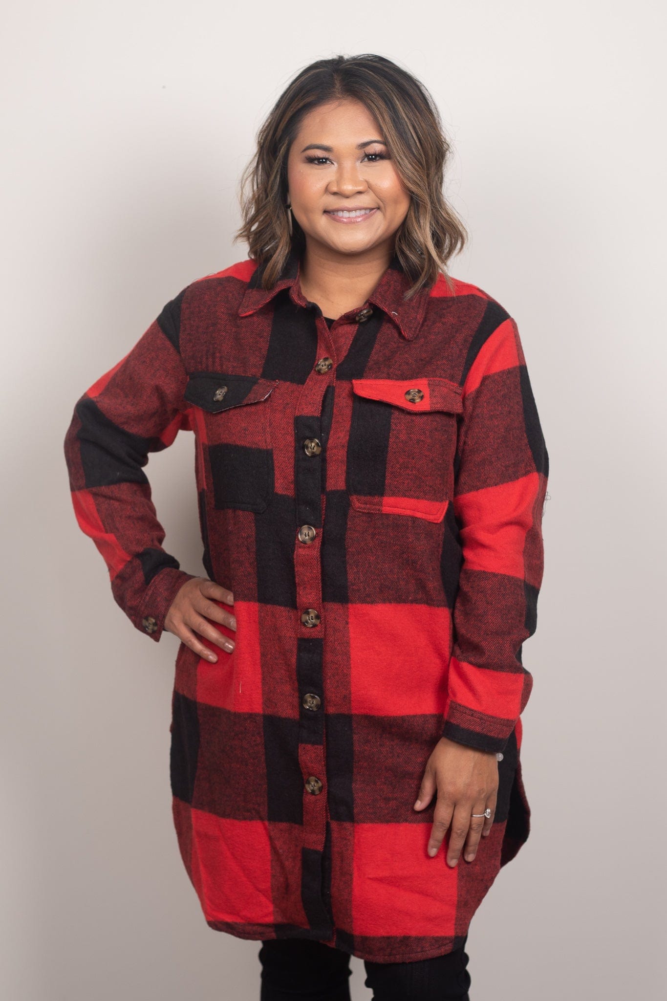 Red & Black Buffalo Plaid Long Shacket