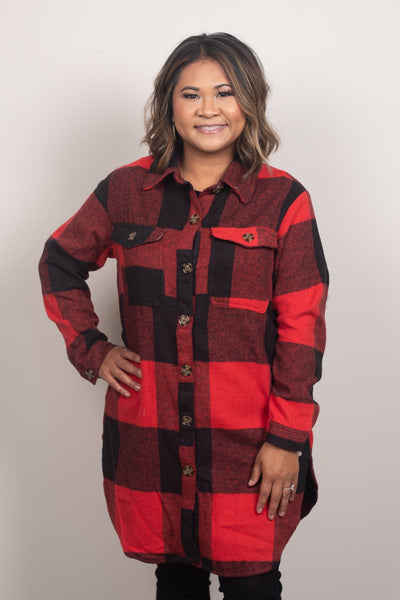 Red & Black Buffalo Plaid Long Shacket