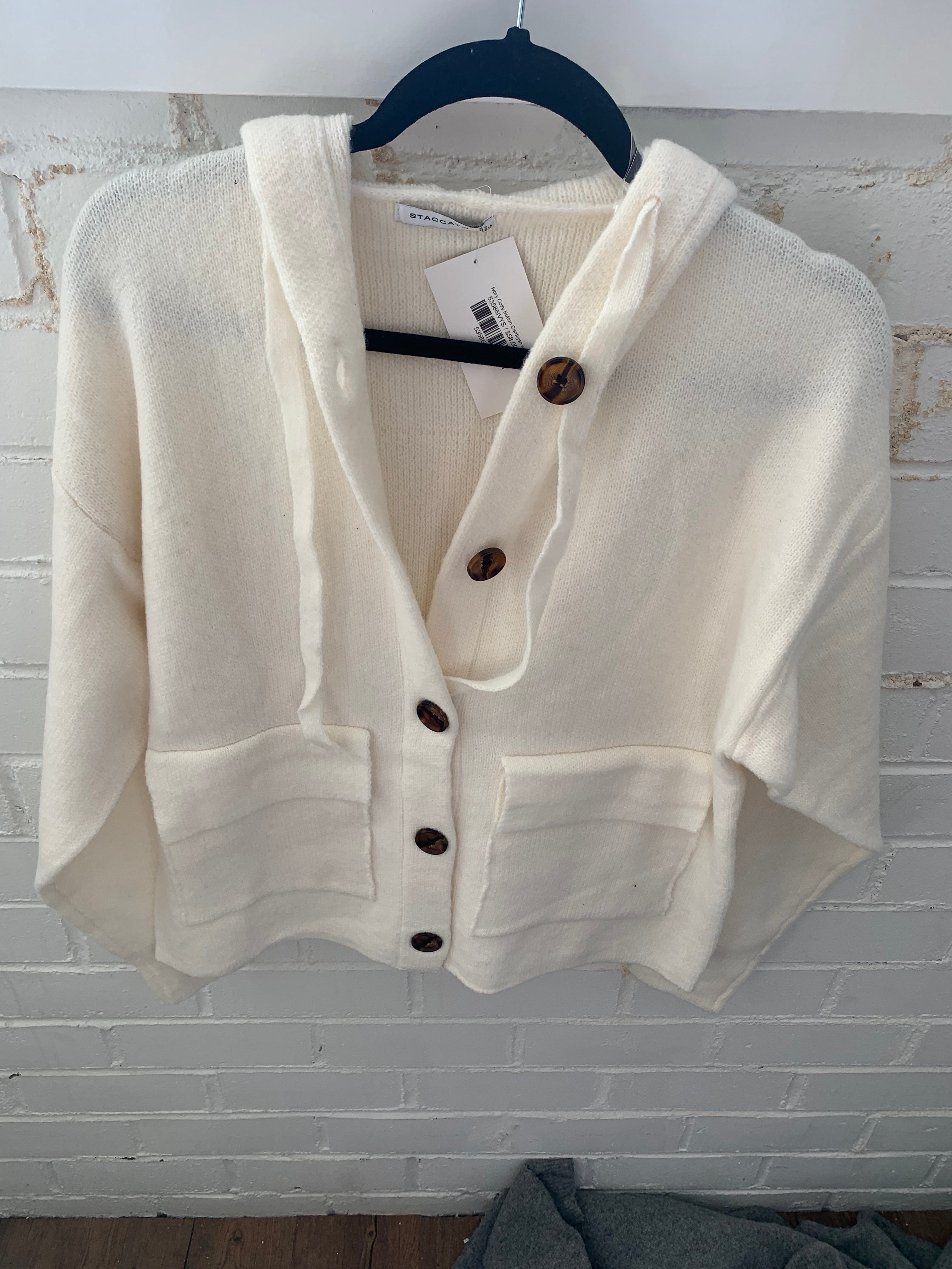 Ivory Cozy Button Cardigan w/Hoodie