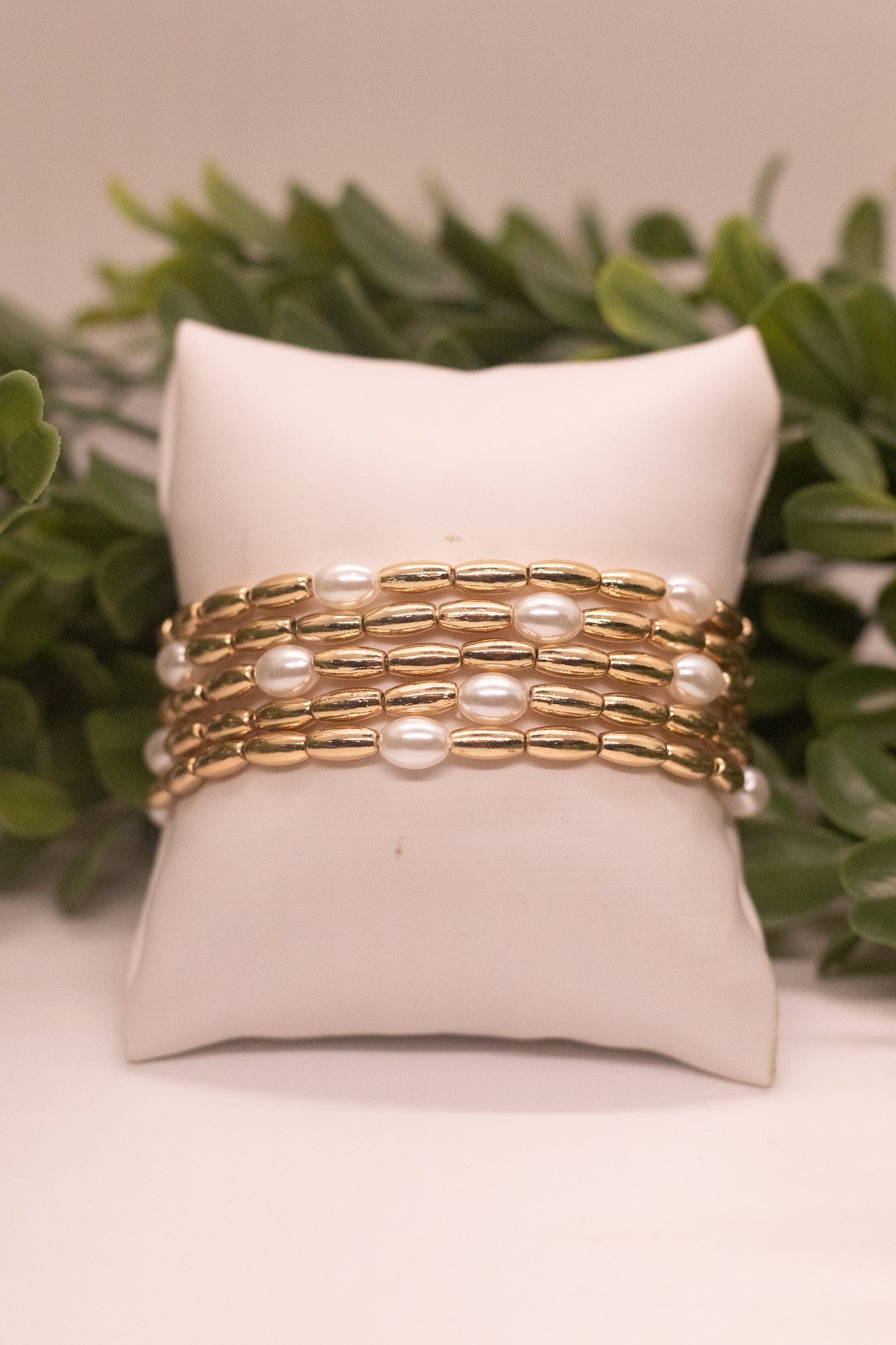 Gold & Pearl Beaded Bracelet 5pc Set