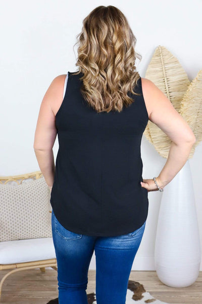 black sleeveless top