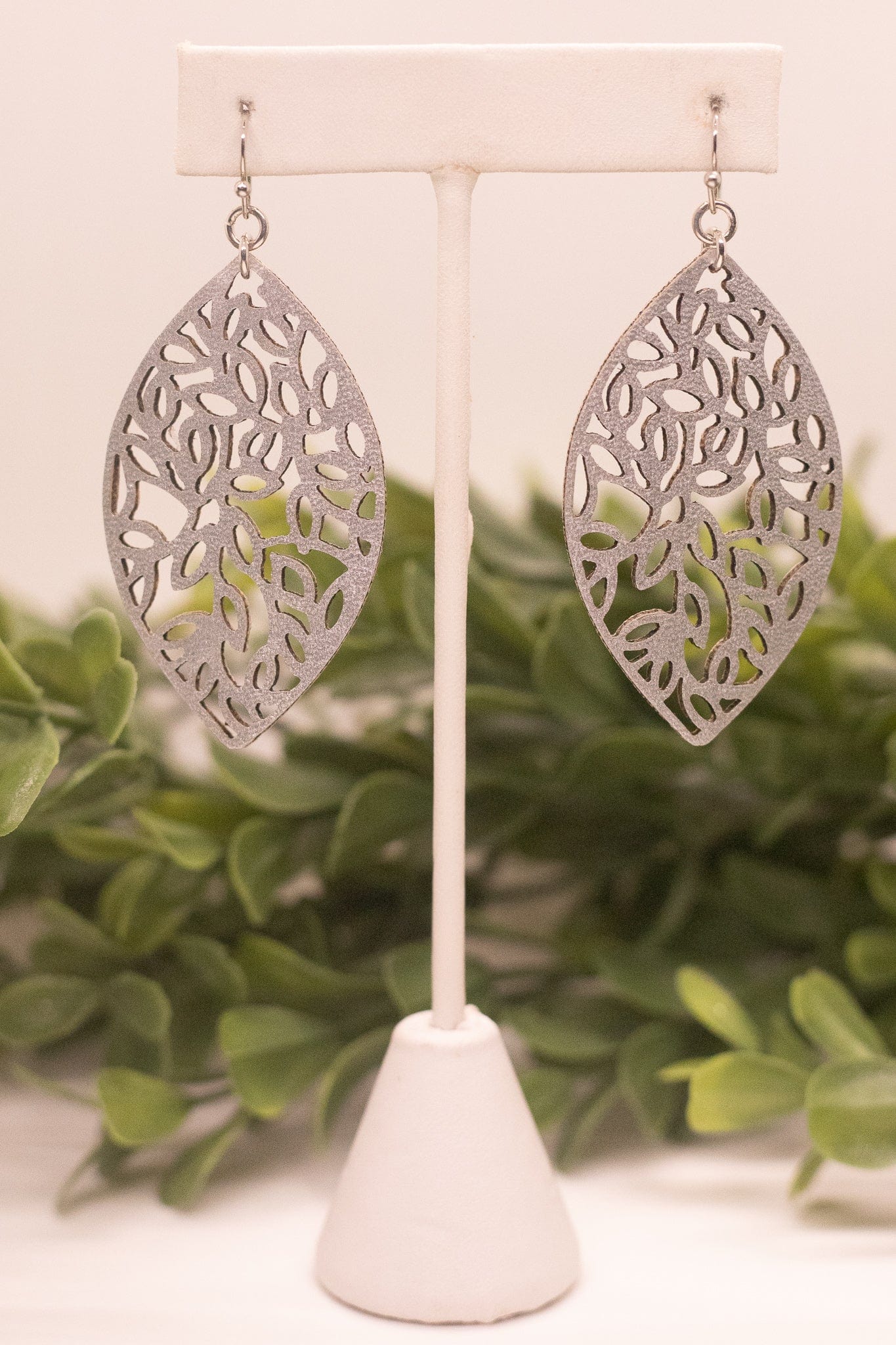 Silver Leather Lasercut Earring