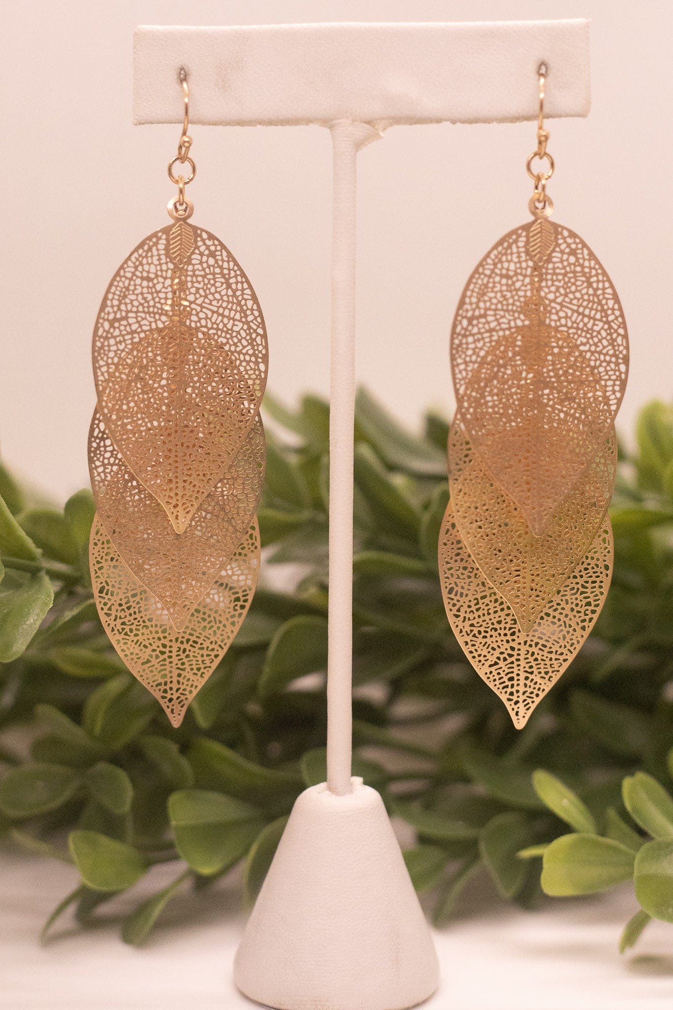 Gold 3 Layer Leaf Earring