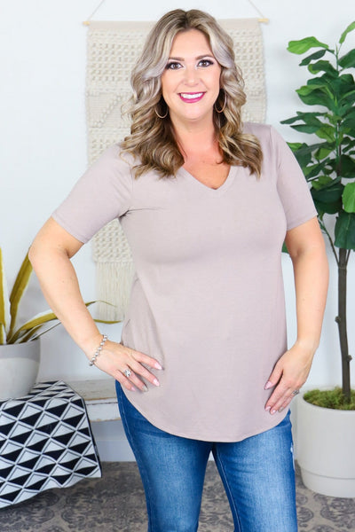 Basic Vneck Round Hem Short Sleeve Top