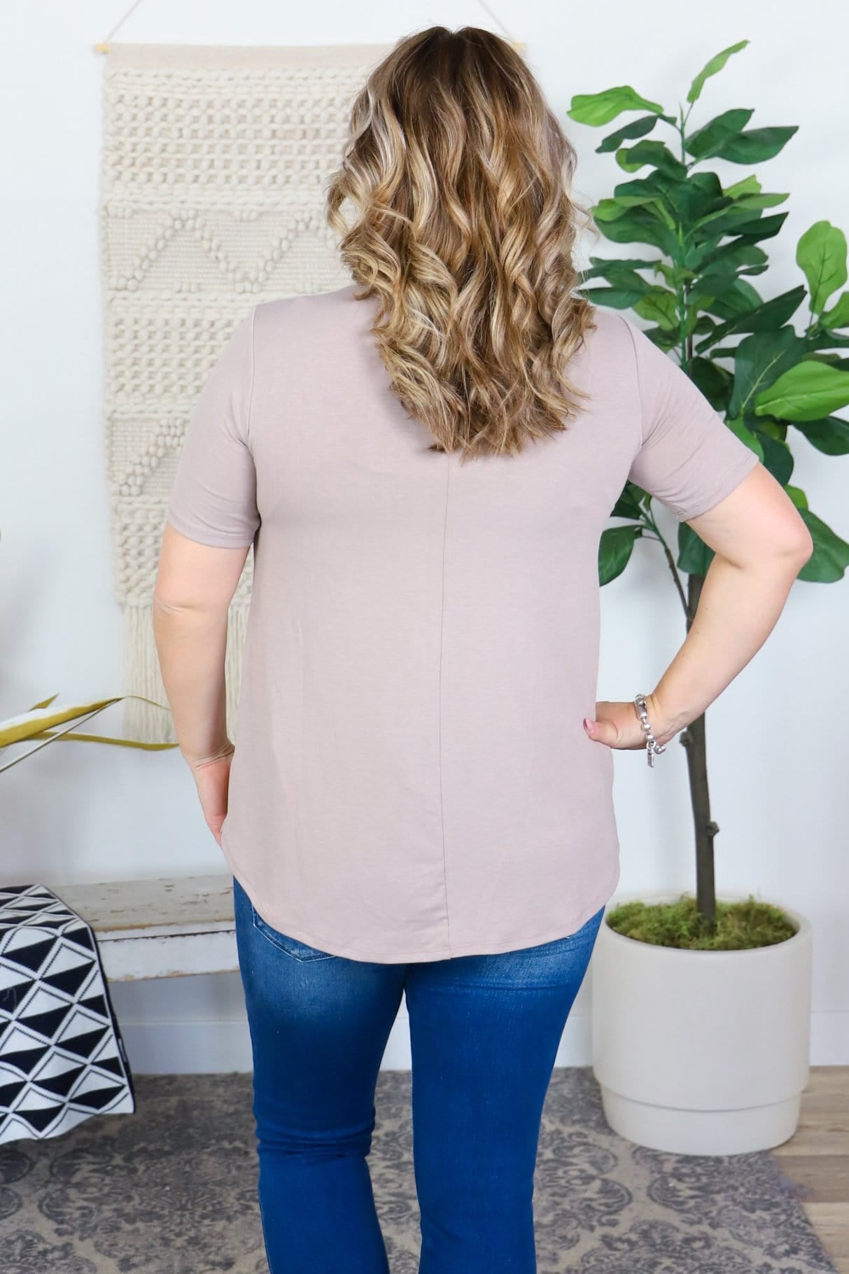 Basic Vneck Round Hem Short Sleeve Top
