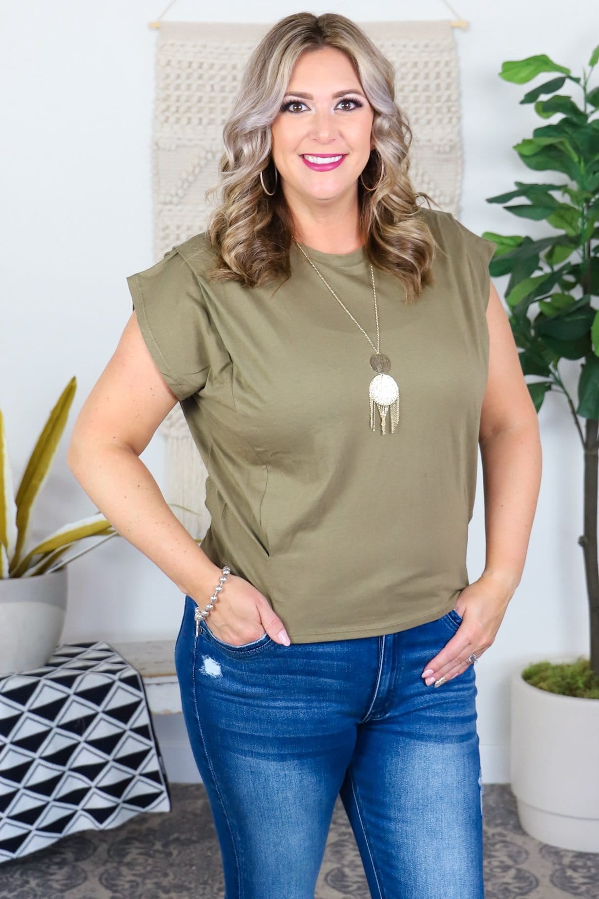 Pleated Shoulder Round Neck Top