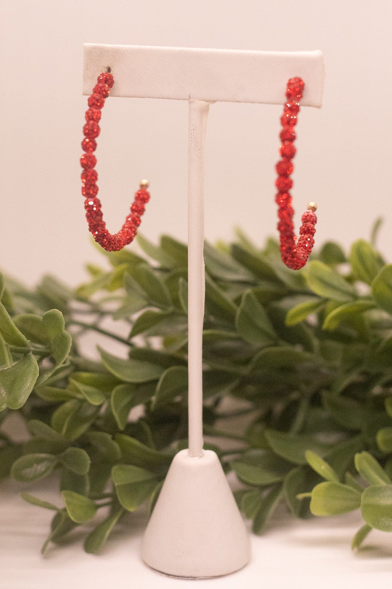 Red Rhinestone Ball Hoops